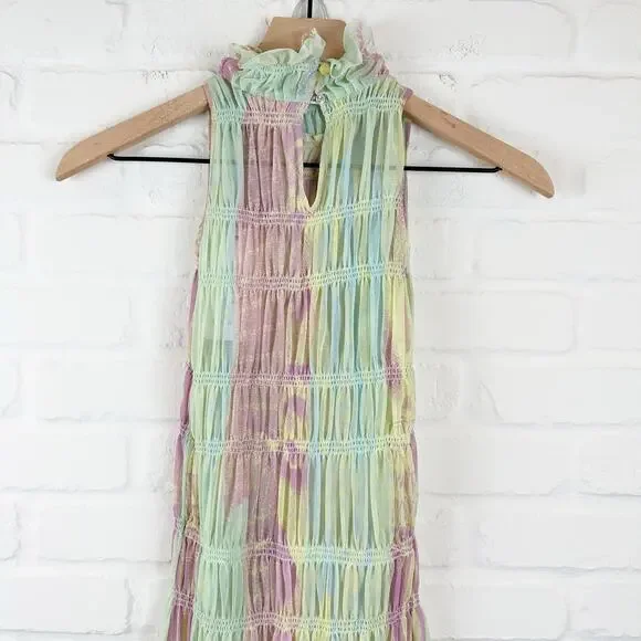 Roberta Einer Rainbow Bodycon Midi Dress Pastel Sheer Medium Large 10 - Picture 7 of 16